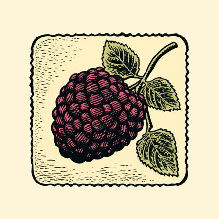 this vintage boysenberry stamp, isolated on a white background, showcases a beautiful color line engraving, reminiscent of old print designs, evoking a sense of nostalgia and classic charm, perfect for designers and collectors of antique illustrations and retro graphics. ai generatedの素材