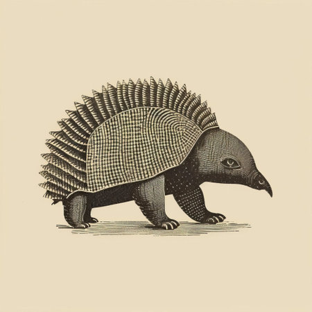 the armadillo, depicted in a stunning woodblock print, is showcased in a beautiful minimalist illustration, rendered in a single bold color, highlighting the unique textures and features of this fascinating creature, perfect for nature lovers and art enthusiasts alike. ai generatedの素材