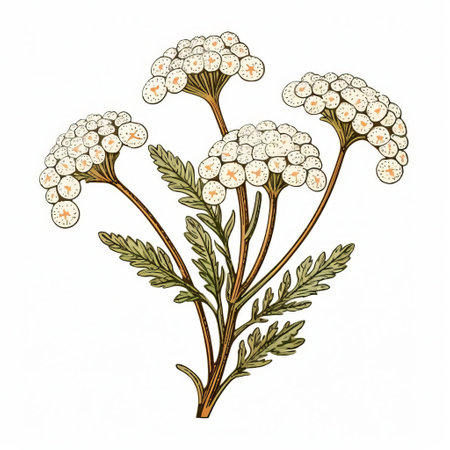 this vintage stamp features an isolated old print of yarrow, beautifully showcased on a white background, boasting intricate color and line engraving details, evoking a sense of nostalgia and classic elegance, perfect for collectors and enthusiasts of antique postal art. ai generatedの素材