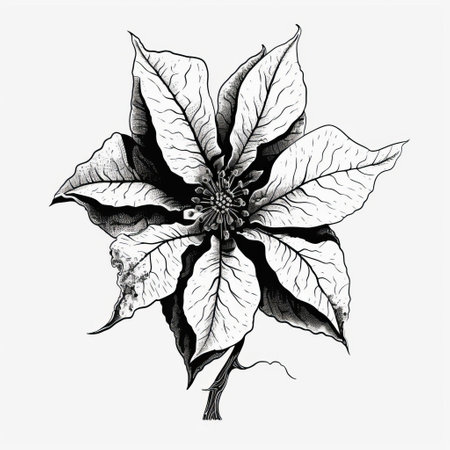 poinsettia with wide cracked trunk, vintage style, flat design, black and white, simple line drawing. poinsettia plant, wide cracked trunk, vintage style, flat design, black and white, simple line drawing. vintage style poinsettia with wide cracked trunk and flat design. poinsettia, wide cracked trunk, vintage style, flat design, black and white, simple line drawing. ai generatedの素材