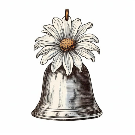 this vintage daisy bell stamp, isolated on a white background, showcases a beautiful color line engraving, reminiscent of old prints, evoking a sense of nostalgia and classic elegance, perfect for designers and crafters seeking unique, high-quality, retro-inspired graphics and illustrations. ai generatedの素材