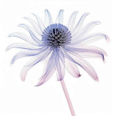 the echinacea flower, also known as coneflower, is beautifully showcased in this 3d illustration, featuring an x-ray image isolated on a clean white background, highlighting the intricate details of its roots and petals, perfect for botanical and herbalism enthusiasts, as well as medical and scientific professionals. ai generatedの素材