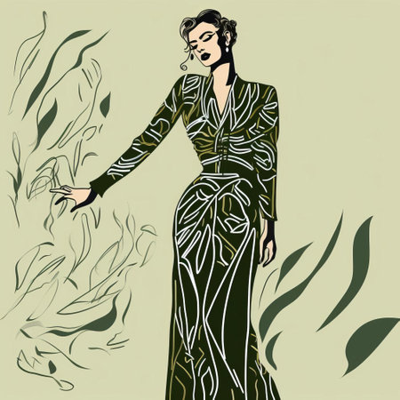 the woman, elegantly posed in a flowing white gown, is beautifully captured in this stunning digital drawing, inspired by the iconic style of cecil beaton and reminiscent of henri matisse's expressive lines, created using a wacom tablet and fine-tip pen, showcasing intricate details in olive and white hues, presented in breathtaking 32k super-resolution uhd quality. ai generatedの素材
