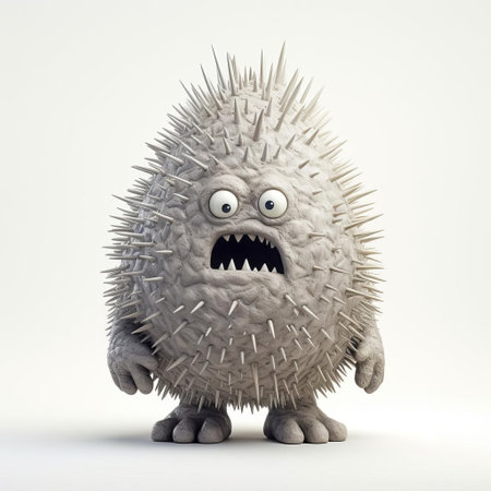 this intricately designed monster figurine, reminiscent of evgeni gordiets' and clemens ascher's inventive character designs, stands proudly on a white isolated background, showcasing its spiky mounds and concrete-inspired features in a stunning close-up, full-body shot, highlighting the artist's attention to detail. ai generatedの素材
