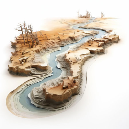 the 3d estuary, a stunning digital representation of a serene coastal ecosystem, is beautifully showcased in full body on a pristine white isolated background, highlighting its intricate details and textures, perfect for use in environmental, scientific, and educational projects. ai generatedの素材