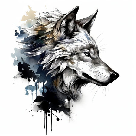 the wolf, a majestic creature, takes center stage in this stunning minimalist whimsical clipart drawing, set against a pristine white background, showcasing intricate black sketch lines that bring out the beauty of this wild animal, perfect for illustrations, designs, and art projects. ai generatedの素材