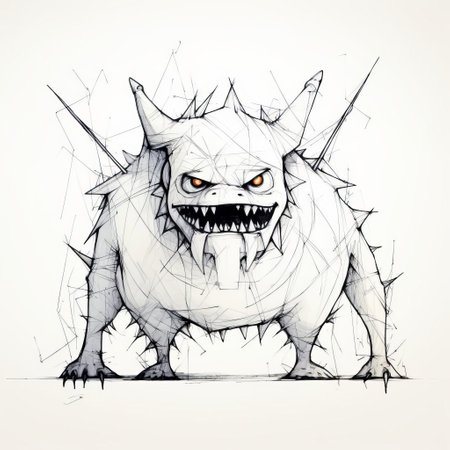 the monster, illustrated in a continuous line art style, stands proudly against a pristine white background, showcasing its fearsome features and intimidating posture, perfect for fans of mythical creatures, fantasy art, and horror themes. ai generatedの素材