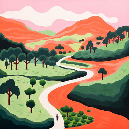 the woman, depicted in a vibrant and expressive manner, embodies the essence of fauvism art style in this stunning landscape illustration by jean jullien, showcasing bold brushstrokes and vivid colors that evoke a sense of freedom and spontaneity, characteristic of the early 20th-century art movement. ai generatedの素材