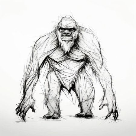 the monster, illustrated in a continuous line, stands proudly against a pristine white background, showcasing its fearsome features and intimidating posture, perfect for fans of mythical creatures, fantasy art, and horror enthusiasts alike, evoking a sense of eeriness and mystique. ai generatedの素材