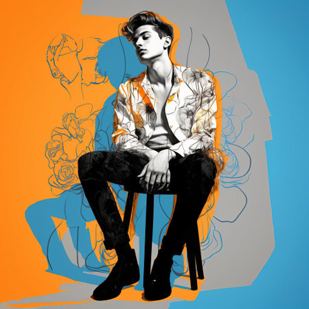 this dashing gentleman, inspired by the elegance of cecil beaton, is brought to life through a stunning digital drawing created on a wacom tablet, blending the expressive lines of matisse's style with the precision of a fine-tip pen, presented in breathtaking 32k super-resolution uhd quality. ai generatedの素材