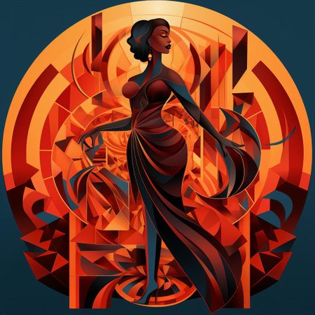 the fiery female figure, reminiscent of cardi b's fierce persona, stands tall amidst the blazing flames, exuding confidence and strength, as the meticulous details and thick textures of the constructivism-inspired artwork evoke a sense of empowerment and unbridled passion, igniting the senses with its bold, avant-garde style. ai generatedの素材