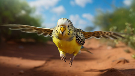 the budgerigar, also known as a parakeet, is showcased in stunning detail as it runs swiftly, its vibrant plumage and swift movements captured in breathtaking ultra hd, hdr, 8k cinematic quality using the advanced canon eos r3 camera, resulting in an ultra-sharp and mesmerizing visual experience. ai generatedの素材