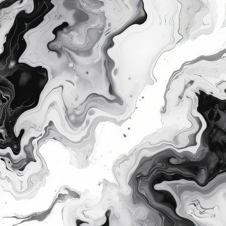 the marble design features a stunning seamless pattern of black and white swirling shapes, creating a sophisticated and modern aesthetic, perfect for backgrounds, textures, and designs, evoking a sense of luxury and elegance in digital art, graphic design, and interior design projects. ai generatedの素材