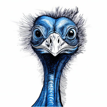 the cassowary stamp, featuring a majestic bird with vibrant green feathers, stands out against a pristine white background, its intricate line engraving details and distressed edges evoking a sense of nostalgia, reminiscent of a bygone era in philately, showcasing a rare and unique vintage collectible. ai generatedの素材