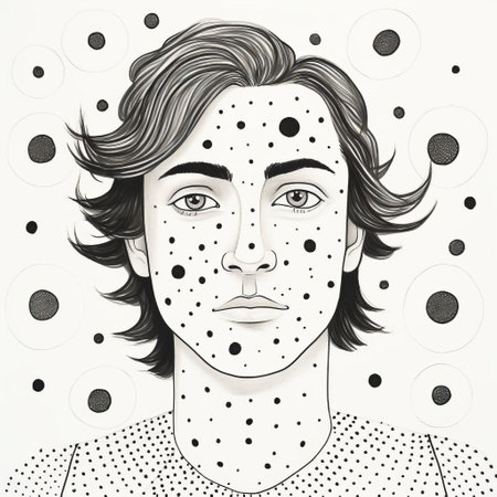 matthew, a charming dot-style illustration, crafted with fine liner and black lines on a crisp white background, features soft, swirling circles in pastel hues, accompanied by a curious question mark, evoking a sense of whimsy and intrigue, perfect for art enthusiasts and design lovers alike. ai generatedの素材