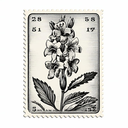 a black and white stamp featuring a captivating assortment of herbs, reminiscent of mid-century illustrations. this high-resolution image showcases photorealistic compositions with a touch of baroque ornateness, resulting in dramatic and visually striking illustrations. ai generatedの素材