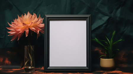 the minimalist frame, set against a soothing cinder background, showcases a sleek 7x5 inch design, perfect for showcasing cherished memories or adding a touch of modern elegance to any room, blending seamlessly with scandinavian, industrial, or farmhouse decor styles. ai generatedの素材