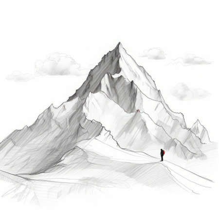 the majestic mountain stands tall in this stunning photograph, its rugged beauty captured in a continuous line drawing style against a pristine white background, evoking a sense of serenity and awe, perfect for nature lovers and art enthusiasts alike. ai generatedの素材