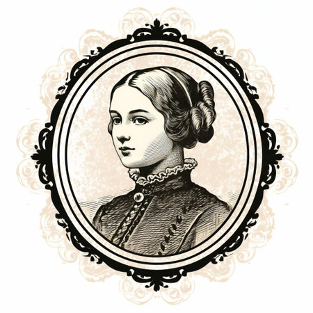 this vintage stamp features alyssa, an elegant woman, showcased in a beautiful isolated old print on a crisp white background, crafted using intricate ink and line engraving techniques, evoking a sense of nostalgia and classic charm, perfect for collectors and enthusiasts of antique postal art. ai generatedの素材