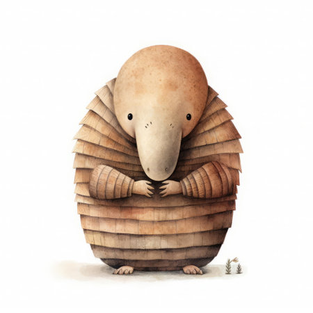 armadillo playfully puts its paw in its mouth in this charming illustration by jon klassen. the image captures a whimsical moment with a touch of humor, featuring the unique character of the armadillo. the artwork showcases klassen's distinctive style and attention to detail, making it a delightful addition to any collection. ai generatedの素材