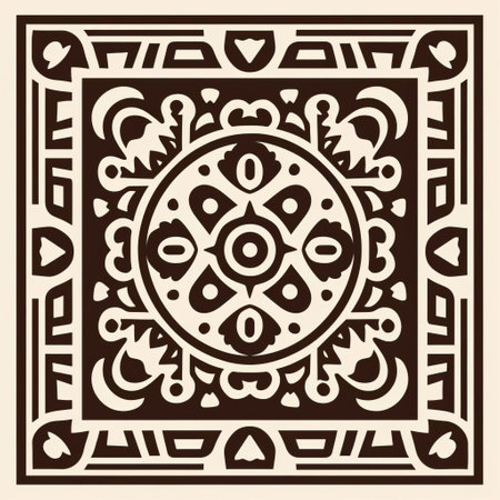 the rug, intricately designed with a brown style vector stencil, sits elegantly on a pristine white isolated background, perfect for home decor inspiration, interior design concepts, and floor covering ideas, evoking a sense of warmth and coziness in any room. ai generatedの素材