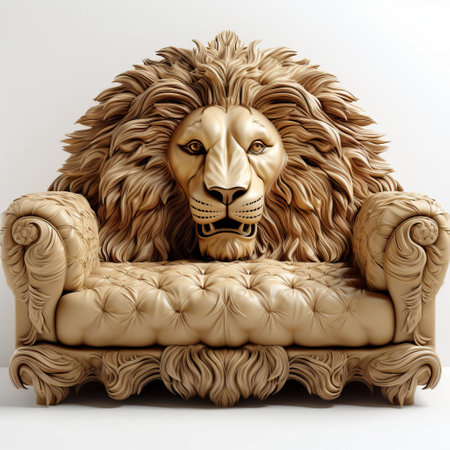 the majestic lion-inspired 3d sofa, with its regal design and vibrant colors, takes center stage on a pristine white isolated background, evoking a sense of luxury and sophistication, perfect for interior design and furniture enthusiasts, 3d modeling, and cgi art enthusiasts. ai generatedの素材