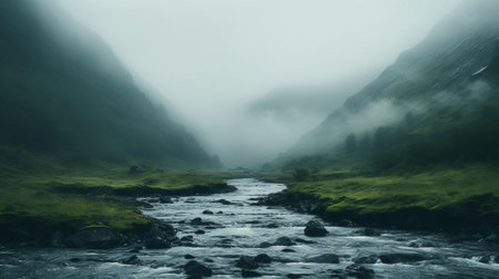 the lowland landscape stretches across the horizon, bathed in warm sunlight, exuding a serene and calming vibe, perfect for relaxation and meditation, with lush greenery and rolling hills creating a sense of tranquility and peacefulness, ideal for nature lovers and photography enthusiasts. ai generatedの素材