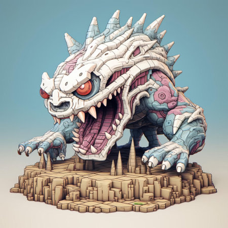 the nemegtomaia, a fascinating dinosaur species, is vibrantly depicted in this 3d 8-bit pixel cartoon, set against a crisp white background, showcasing its unique characteristics and prehistoric charm, perfect for fans of paleontology, dinosaur enthusiasts, and retro gaming aesthetics. ai generatedの素材
