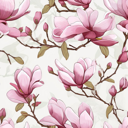 magnolias, with their delicate petals and vibrant hues, are beautifully showcased against a pristine solid white background, free from shadows, highlighting their intricate details and showcasing a stunning array of colors, evoking a retro aesthetic that's both nostalgic and visually striking. ai generatedの素材
