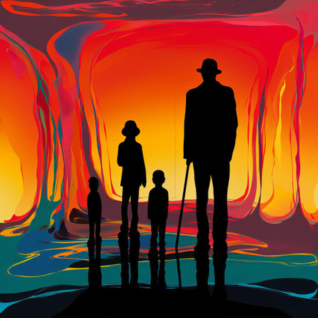 three silhouettes of jonathan stand next to each other, showcasing a cartoonish abstraction of digital expressionism, blending figurative sculptures with smooth lines and bright colors, reminiscent of vector art, evoking a playful, rivolous, and ultrafine visual experience, perfect for creative commons attribution. ai generatedの素材
