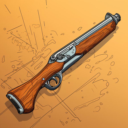 the sawn-off shotgun, rendered in the distinctive style of moebius, boasts a snub nose and minimalist details, showcased from a three-quarter angle against a solid-colored background, evoking a sense of gritty realism and futuristic flair, perfect for fans of sci-fi and graphic novels. ai generatedの素材