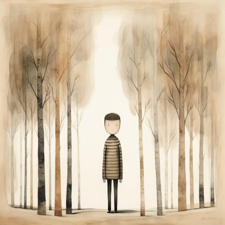 the male figure, illustrated in a stunning full-body portrait, stands out against a nonexistent background, showcasing the exceptional artistry of jon klassen, renowned for his unique and captivating character designs, blending simplicity with intricate details, perfect for fans of modern art and illustration. ai generatedの素材