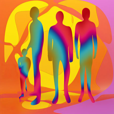 three silhouettes of jacob, crafted in a cartoonish abstract style, stand side by side, evoking a sense of playful digital expressionism, reminiscent of figurative sculptures with smooth lines and bright colors, blending mommy's on-the-phonecore aesthetic with rivolous and ultrafine details, characteristic of vector art. ai generatedの素材