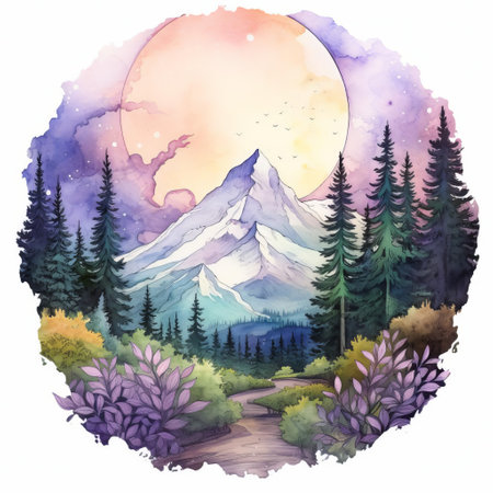 huckleberry mountain, a majestic peak in the ozark mountains, is beautifully captured in this stunning watercolor design, showcasing its lush green forests, rolling hills, and serene landscape, perfect for nature lovers and outdoor enthusiasts who appreciate the beauty of arkansas' wilderness. ai generatedの素材