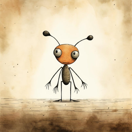 the ant, meticulously illustrated by renowned artist jon klassen, stands proudly in a stark, no-background setting, showcasing its intricate details and vibrant colors, a testament to klassen's unique art style, blending whimsy and realism, perfect for fans of children's book art and entomology enthusiasts alike. ai generatedの素材