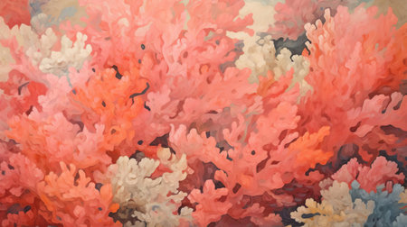 the vibrant coral reef painting, inspired by the impressionist style of sza, bursts with detailed coral colours, juxtaposed against dull coral hues, evoking a sense of tropical brazil, where the ocean's beauty meets artistic expression, capturing the essence of a serene underwater world. ai generatedの素材