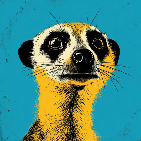 this meerkat, beautifully depicted in a minimalist woodblock print illustration, stands out against a stark white background, its intricate features and curious expression skillfully captured in a single, bold, dark grey color, evoking a sense of simplicity and elegance. ai generatedの素材