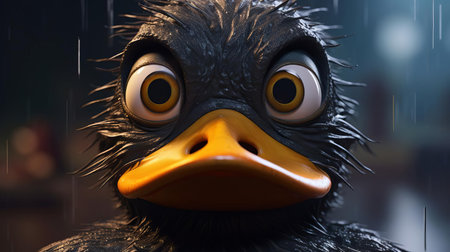 the american black duck, with its comical bulging eyes, is brought to life in a stunning 3d character, blending hyper-realistic sci-fi elements with the subtle, emotive expressions reminiscent of the barbizon school, featuring intricate felt creations and overexposure techniques to add remarkable texture and depth to this avian masterpiece. ai generatedの素材