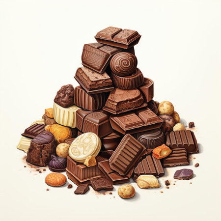 rich, velvety chocolate is beautifully illustrated for a poster on a crisp white background, showcasing intricate details in this stunning drawing, perfect for chocolate lovers and foodies alike, highlighting the decadent treat's smooth texture and irresistible appeal. ai generatedの素材