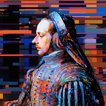 the parliamentarian cavalry, led by oliver cromwell, charges into battle amidst a swirl of distorted pixels and glitch art, as the english civil war meets a futuristic y2k databending twist, blending 17th-century warfare with futuristic digital decay. ai generatedの素材