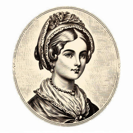 ella, a stunning isolated old print stamp, stands out against a pristine white background, showcasing intricate ink details and exquisite line engraving, evoking a sense of nostalgia and vintage charm, perfect for collectors and enthusiasts of antique postal memorabilia. ai generatedの素材