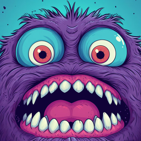 the monster, a vibrant and playful creature, is showcased in a stunning flat colour design, boasting a simple yet striking appearance in a closeup shot, filled with full colour and devoid of any outline, perfect for illustrations, graphics, and digital art. ai generatedの素材