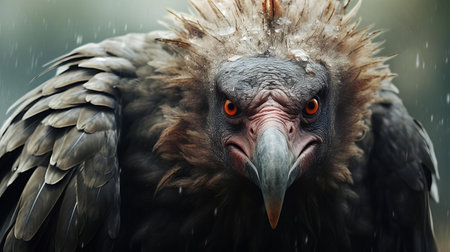 the vulture, a majestic bird of prey, spreads its broad wings, revealing its striking plumage, as it surveys its surroundings with piercing eyes, its sharp talons grasping a barren tree branch, set against a dramatic, cloudy sky, epitomizing the beauty of nature's scavengers, wildlife, and the great outdoors. ai generatedの素材