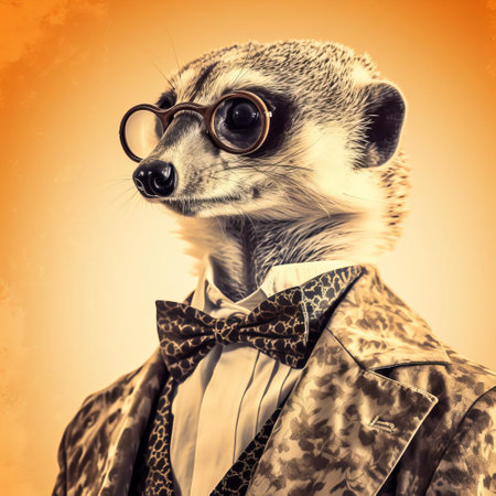 a regal meerkat, posed against a pristine white background, exudes aristocratic charm in this award-winning, high dynamic range stock photo, reminiscent of classical depictions of nobility, with a striking halftone effect that adds a touch of elegance to this whimsical portrait. ai generatedの素材