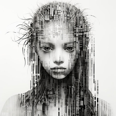 the organic illustration showcases a mesmerizing fusion of art and technology, featuring a unique vertical barcode design created using black and white ink on paper, blending modernity with a touch of natural elegance, perfect for those who appreciate minimalist and futuristic art. ai generatedの素材