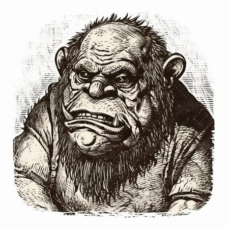 an old style comic book image of a gorilla sitting, reminiscent of fairy tale illustrations. the detailed portraiture captures the strong facial expression of the gorilla, resembling the style of jusepe de ribera. the wood engraving technique adds depth to the image, while the canon 50mm f095 lens ensures sharpness and clarity. ai generatedの素材
