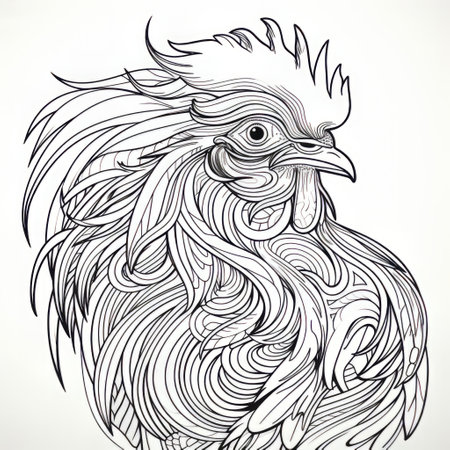 the rooster, depicted in a striking minimalist style, stands proudly against a clean white background, its bold black contour lines expertly crafted to create a stunning 2d flat line art piece, perfect for modern farmhouse decor, rustic kitchen art, or country-inspired wall art. ai generatedの素材
