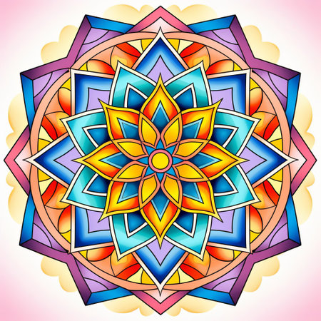 the truncated tetrahedron mandala coloring page features a mesmerizing geometric design with central symmetry, showcasing a symmetrical arrangement of intricate patterns and shapes, perfect for relaxation and creativity, surrounded by ample white space for artistic expression, ideal for adults and children alike to unwind and explore their artistic side. ai generatedの素材