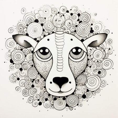 jeffrey, a whimsical illustration, is brought to life in dot style, crafted with fine liner and bold black lines against a crisp white background, accented with soft, swirling circles of pastel hues, and punctuated by a curious question mark, evoking a sense of playful inquiry. ai generatedの素材