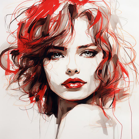 laura's face, captured in a stunning blind contour drawing, showcases her elegant features with a continuous line that emphasizes her sharp jawline, prominent nose, and full lips, creating a mesmerizing portrait that highlights the beauty of simplicity in art. ai generatedの素材